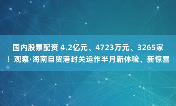 国内股票配资 4.2亿元、4723万元、3265家！观察·海南自贸港封关运作半月新体验、新惊喜